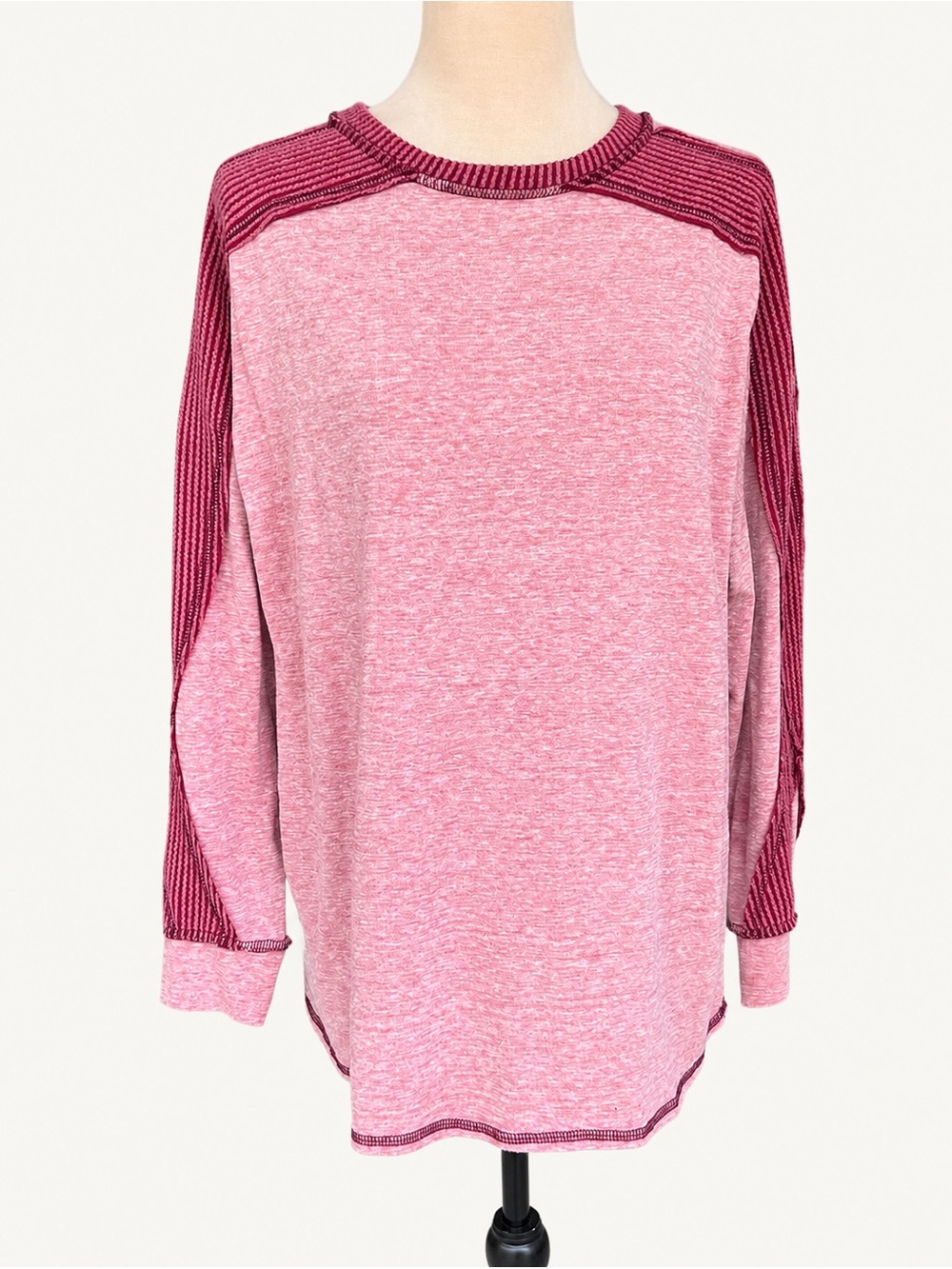 7th Ray Red Heathered Contrast Ribbed Dolman Sleeve Knit Top Medium